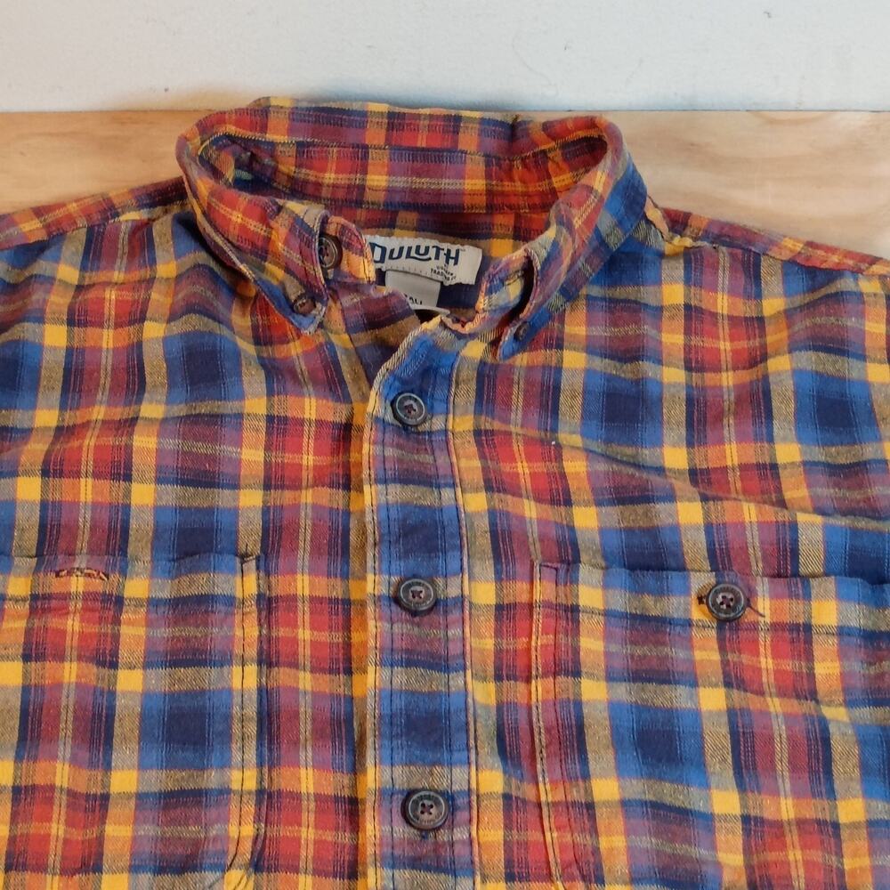 Duluth Men's L Tall Relaxed Fit Plaid Flannel Button Up Long Sleeve Shirt Orange